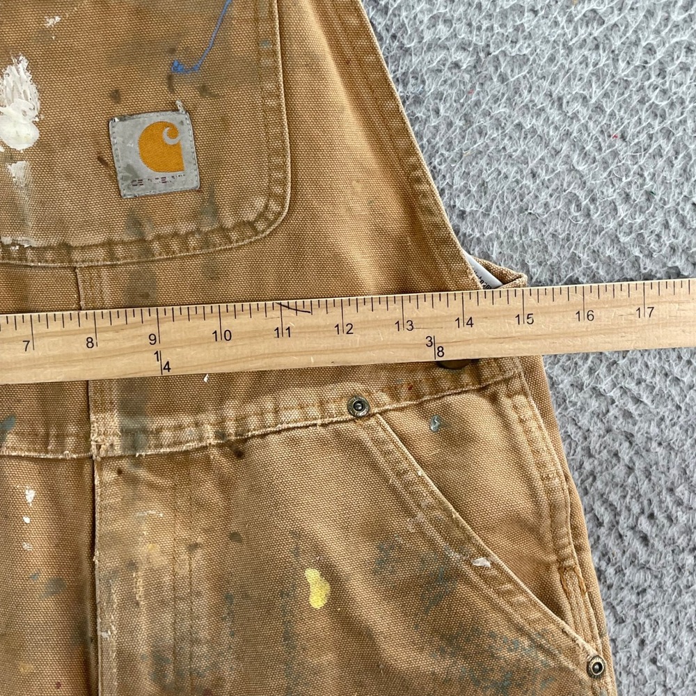 Carhartt Tan Canvas Women's Painter Overalls with Paint Marks - Picture 5 of 13